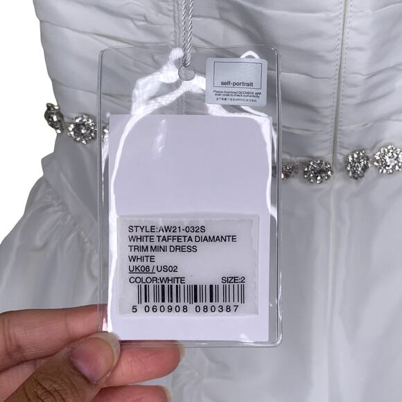 Self-Portrait White Taffeta Diamanté Embellished Trim Halter Neck Mini Dress - Picture 15 of 16